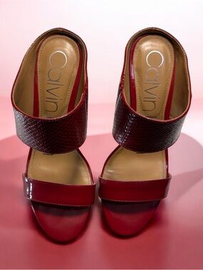 Calvin Klein Red Textured Slingback Heels
